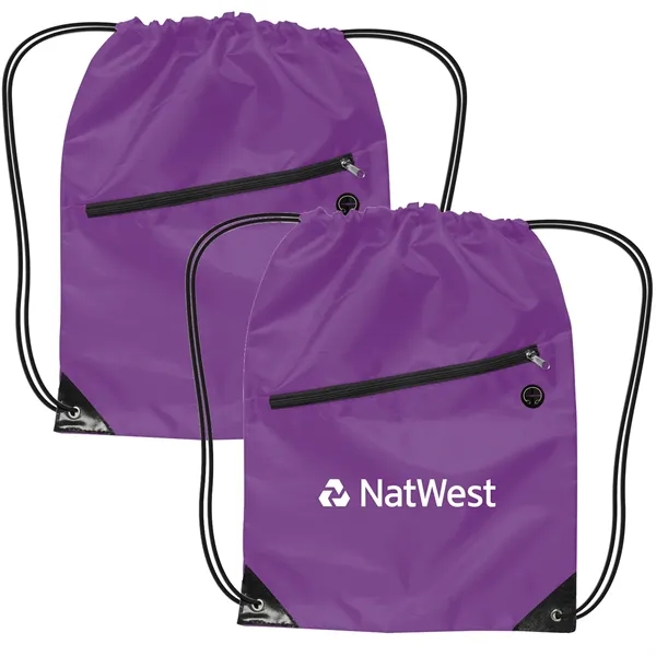 Drawstring backpack with an earphone hole and zipper plus 1C1L silkscreen... from ASI 37218 Athena Promo (tm)