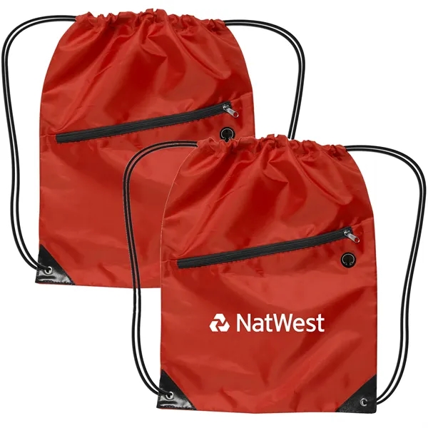 Drawstring backpack with an earphone hole and zipper plus 1C1L silkscreen... from ASI 37218 Athena Promo (tm)