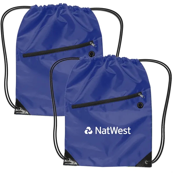 Drawstring backpack with an earphone hole and zipper plus 1C1L silkscreen... from ASI 37218 Athena Promo (tm)