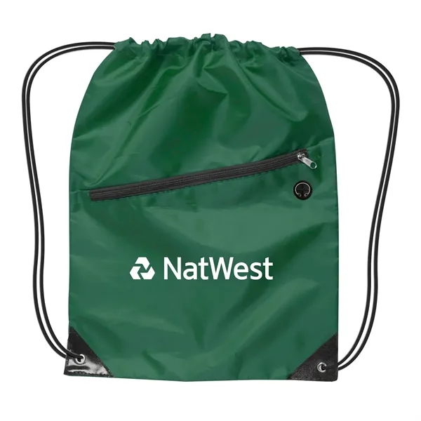 Drawstring backpack with an earphone hole and zipper plus 1C1L silkscreen... from ASI 37218 Athena Promo (tm)