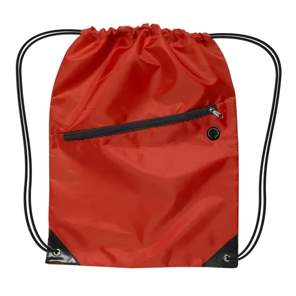 Drawstring backpack with an earphone hole and zipper plus 1C1L silkscreen... from ASI 37218 Athena Promo (tm)