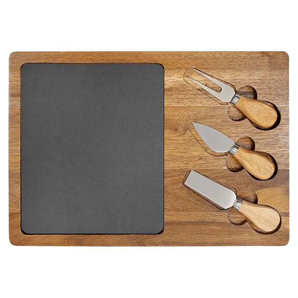 13.75" x 9.75" x 1/2" Acacia wood and slate cheese service... from ASI 74601 Calico