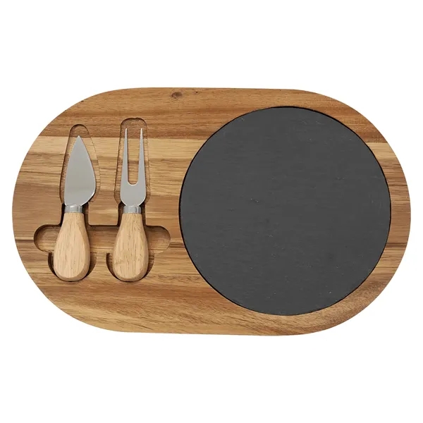 12.5" x 7.75" x 1/2" Acacia wood and slate cheese service... from ASI 74601 Calico