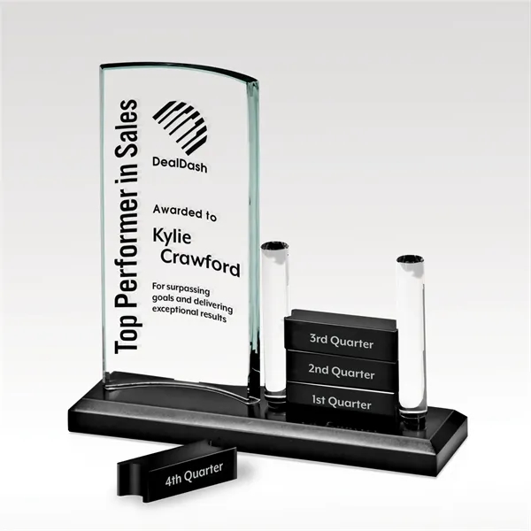 Slumped starphire glass with black glass add-ons on a black marble... from ASI 93986 Visions/Awardcraft