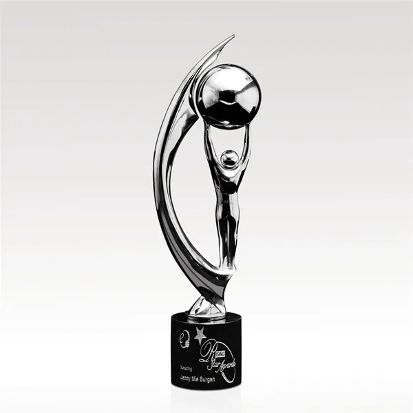 Chrome-Finished Cast Metal Sculpture with Ebony Stone Base... from ASI 93986 Visions/Awardcraft