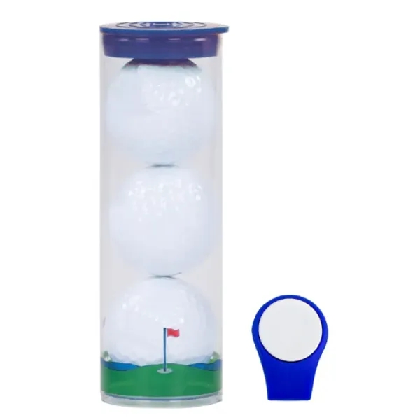 Golf tube with 3 golf balls, a hat clip, and magnetic... from ASI 57653 Gold Bond