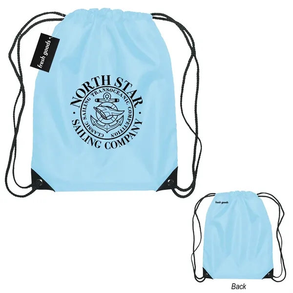18" x 14" drawstring backpack with a Fresh Goods hang tag.... from ASI 61125 Hit Promotional Products / Hit®