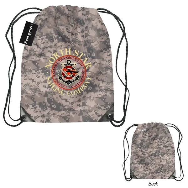 18" x 14" drawstring backpack with a Fresh Goods hang tag.... from ASI 61125 Hit Promotional Products / Hit®