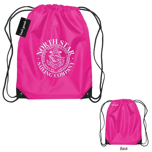 18" x 14" drawstring backpack with a Fresh Goods hang tag.... from ASI 61125 Hit Promotional Products / Hit®
