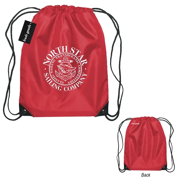 18" x 14" drawstring backpack with a Fresh Goods hang tag.... from ASI 61125 Hit Promotional Products / Hit®