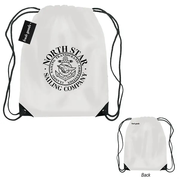 18" x 14" drawstring backpack with a Fresh Goods hang tag.... from ASI 61125 Hit Promotional Products / Hit®