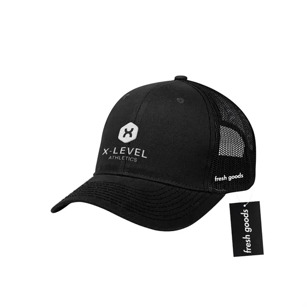 Cotton twill mesh back cap with a Fresh Goods hang tag.... from ASI 61125 Hit Promotional Products / Hit®