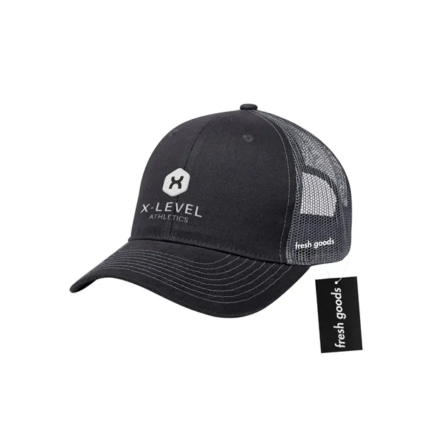 Cotton twill mesh back cap with a Fresh Goods hang tag.... from ASI 61125 Hit Promotional Products / Hit®