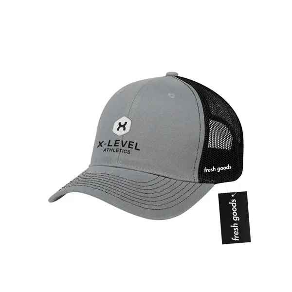 Cotton twill mesh back cap with a Fresh Goods hang tag.... from ASI 61125 Hit Promotional Products / Hit®
