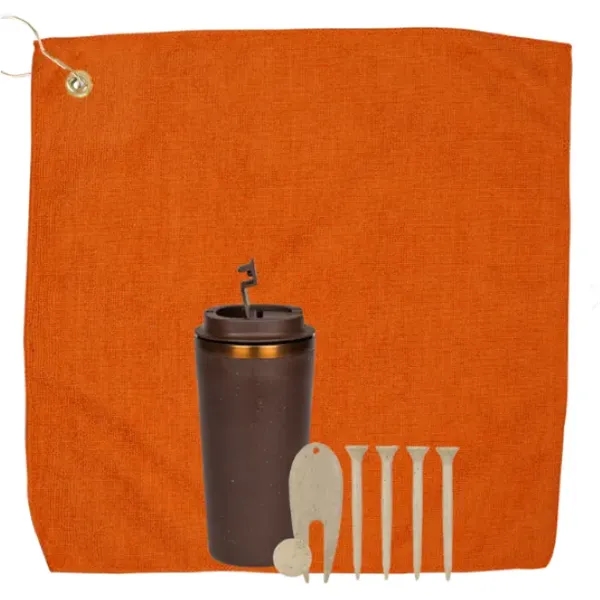 Golf kit with a 16-ounce tumbler, golf tees, divot, ball marker,... from ASI 57653 Gold Bond