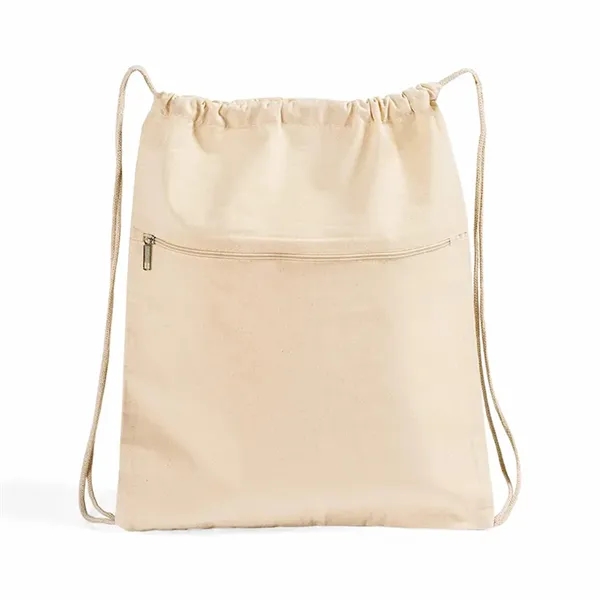 Eco-friendly cotton drawstring backpack with zippered front pocket, perfect for school,... from ASI 67557 LimeLight Ent
