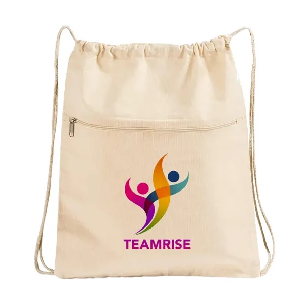 Eco-friendly cotton drawstring backpack with zippered front pocket, perfect for school,... from ASI 67557 LimeLight Ent