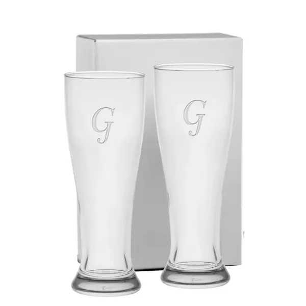 16 oz. Monogram Pilsner Set of 2 - Deep Etched... from ASI 71920 Moderne Glass Company Inc