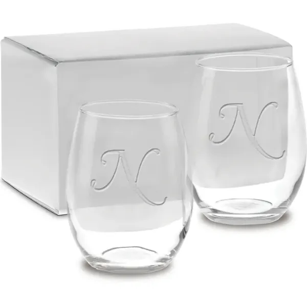 15 oz. Monogram Stemless Wine Set of 2 - Etched... from ASI 71920 Moderne Glass Company Inc