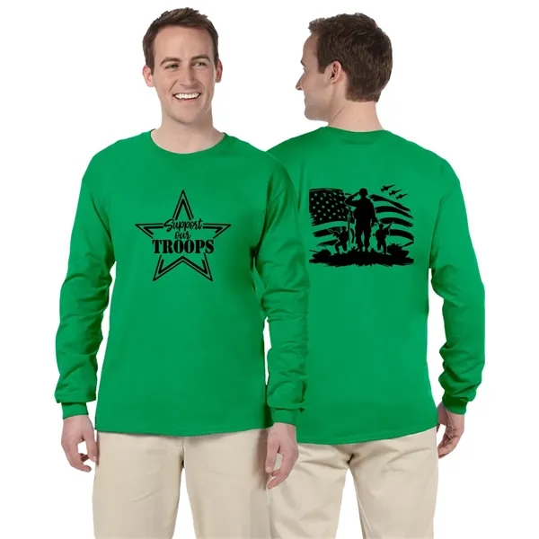 Colored long sleeve white t-shirt with double needing stitching, includes shoulder-to-shoulder... from ASI 31260 AdCapitol