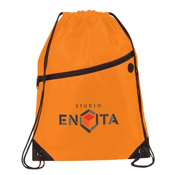 18" x 13" drawstring bag with zippered front pocket and earbud... from ASI 66887 PCNA / Bullet