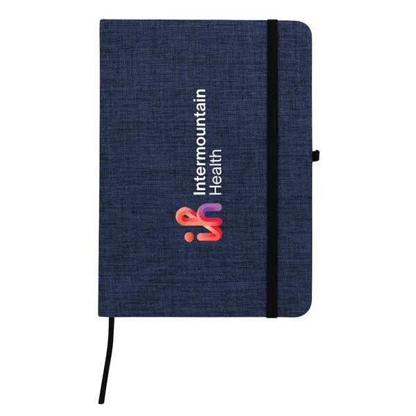 Journal with 80 lined pages, heathered cover, elastic pen loop, strap... from ASI 63549 Jornik Manufacturing Corp