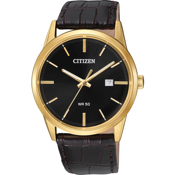 Citizen Men's Quartz Gold-Tone Stainless Steel Case and Brown Leather Strap... from ASI 61966 HPG / HPG Gold Beacon Premium Brands