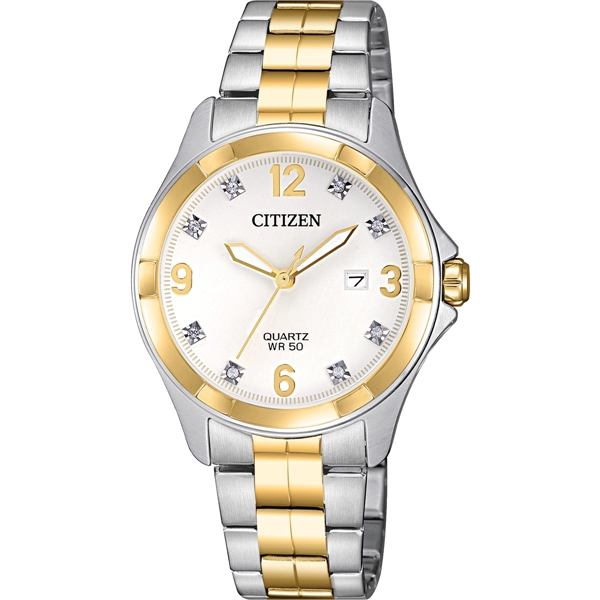 Citizen's Ladies' Quartz two-tone stainless steel case and bracelet with white... from ASI 61966 HPG / HPG Gold Beacon Premium Brands
