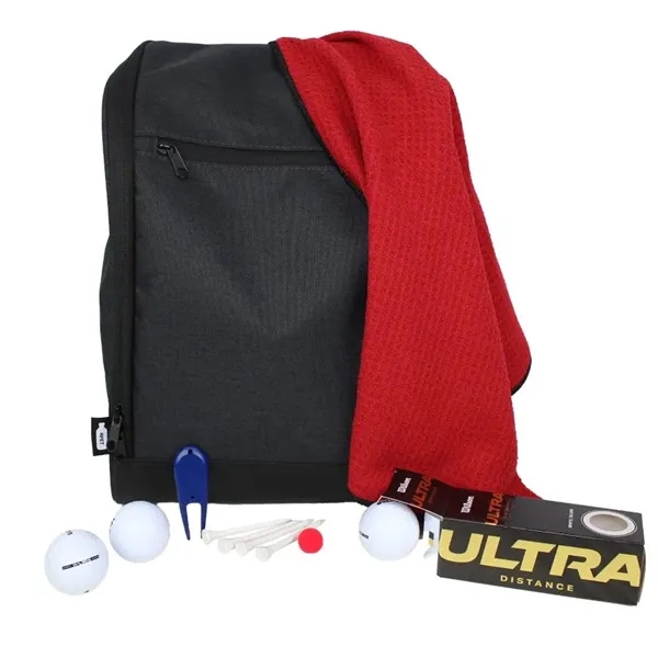Golf kit with a shoe bag, towel, divot, ball marker, tees,... from ASI 57653 Gold Bond