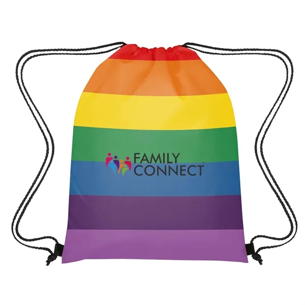 14" x 18" polyester drawstring backpack with rainbow colored stripes and... from ASI 63549 Jornik Manufacturing Corp