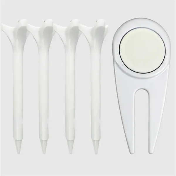 Divot tool with a magnetic ball marker and four tees.... from ASI 57653 Gold Bond