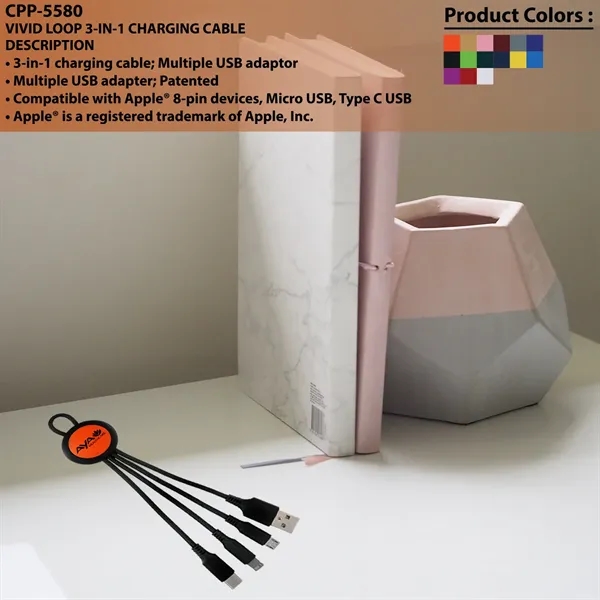 VIVID LOOP 3-IN-1 CHARGING CABLE... from ASI 30208 A P Specialties / AP Specialties