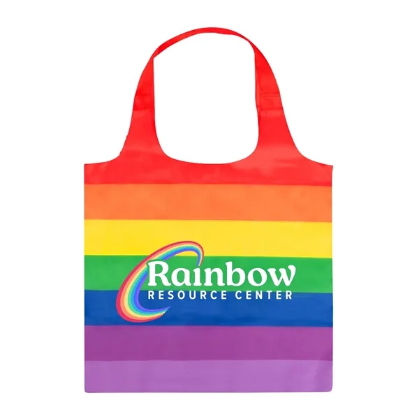 16" x 14.5" polyester tote bag with rainbow stripe design and... from ASI 63549 Jornik Manufacturing Corp
