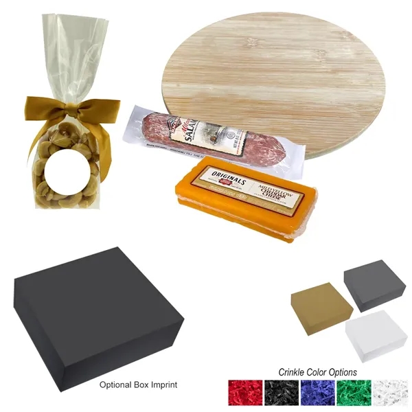 Charcuterie gift pack with a round cutting board, cashews, salami, cheese,... from ASI 61125 Hit Promotional Products / Hit®