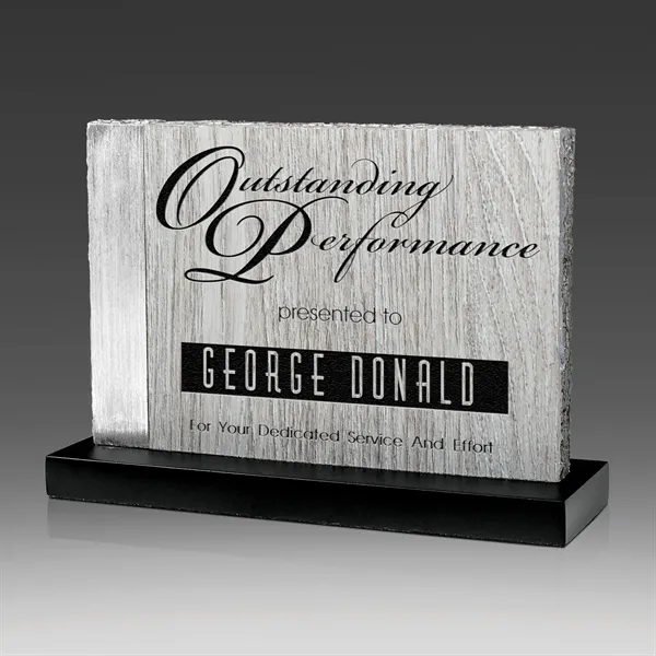 Themis award sculpture made with upright beechwood, brushed silver metal accent... from ASI 93986 Visions/Awardcraft / Visions Awards