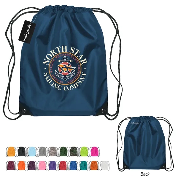 18" x 14" drawstring backpack with a Fresh Goods hang tag.... from ASI 61125 Hit Promotional Products / Hit®