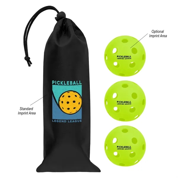 Indoor pickleball set with three 26-hole balls and a polyester drawstring... from ASI 61125 Hit Promotional Products / Hit®