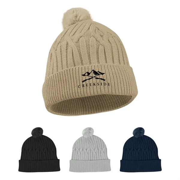 Cable knit rPET beanie with pom topper.... from ASI 61125 Hit Promotional Products / Hit®