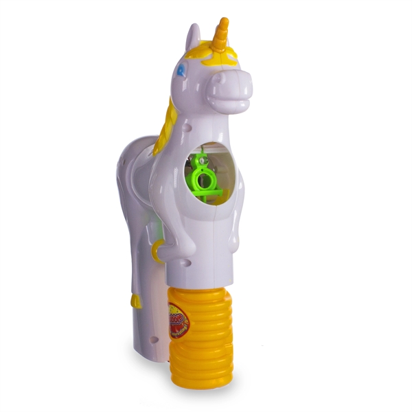 Unicorn shaped bubble gun with LED lights, 2 replaceable AA batteries... from ASI 42016 Brighter Promotions Inc
