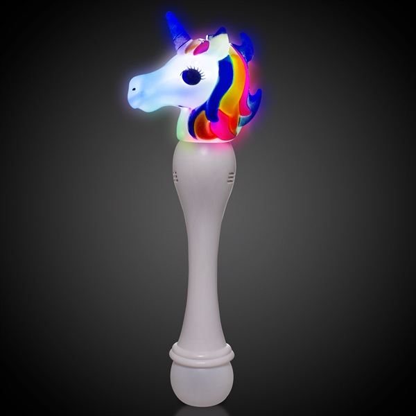 Light-up LED bubble wand with white plastic unicorn head, built-in LEDs... from ASI 42016 Brighter Promotions Inc