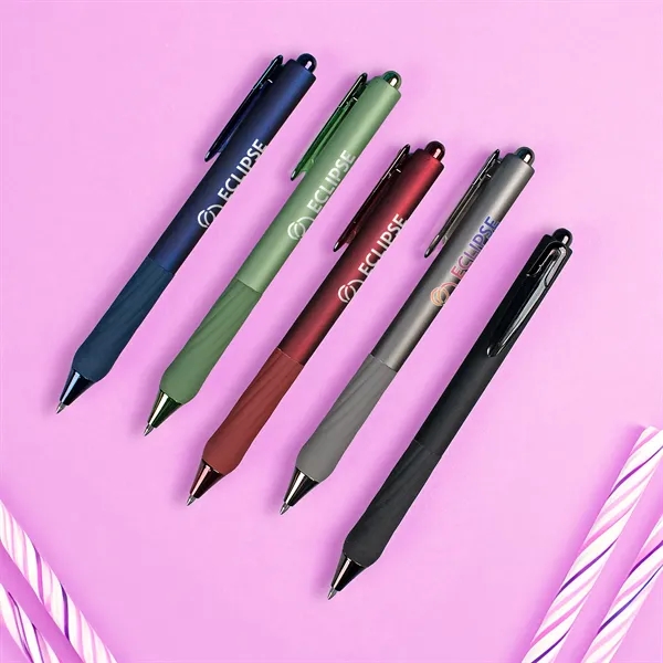 Shimmering metallic gel pen with a soft-touch finish and sculpted grip... from ASI 61966 HPG / Hub Pen