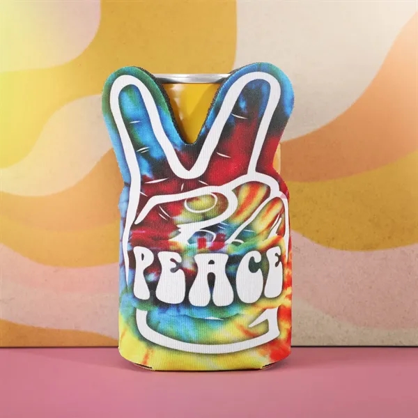 A can cooler shaped like the peace sign, perfect for playful... from ASI 61966 HPG / Best Promotions USA
