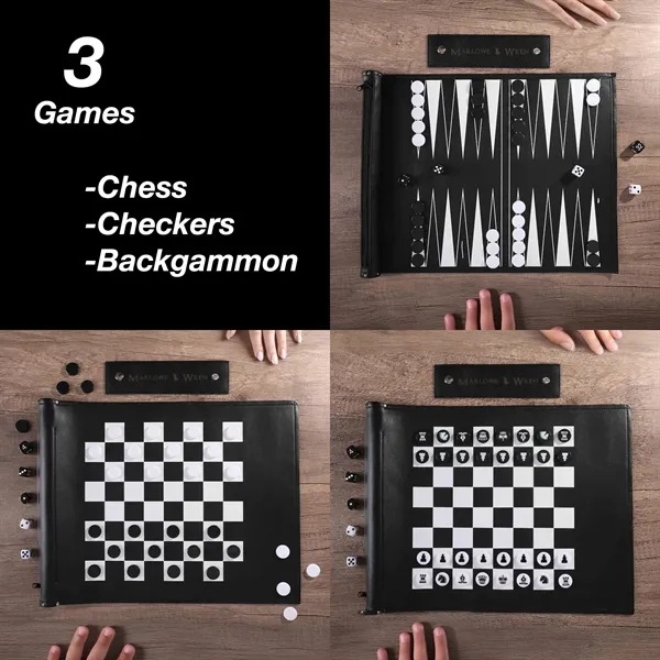 Premium roll-up travel game set with chess, checkers and backgammon in... from ASI 61966 HPG / OrigAudio HPG Gold