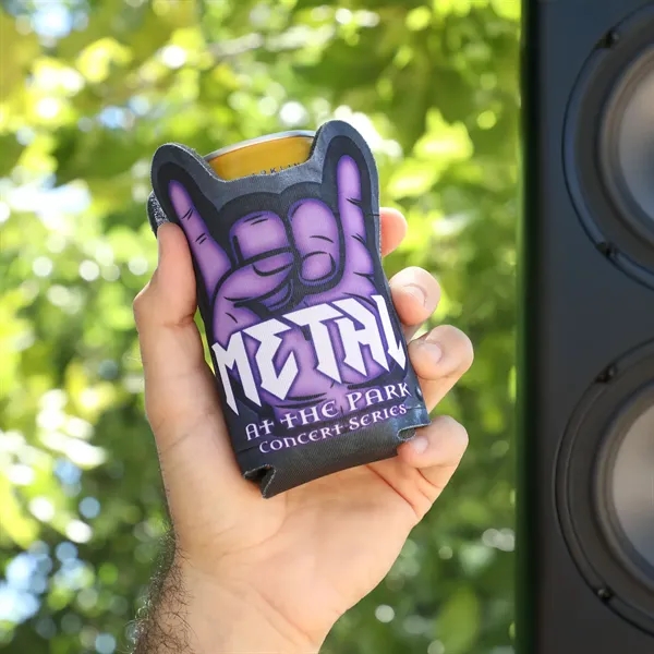 An American Made can cooler shaped like the rock hand sign... from ASI 61966 HPG / Best Promotions USA