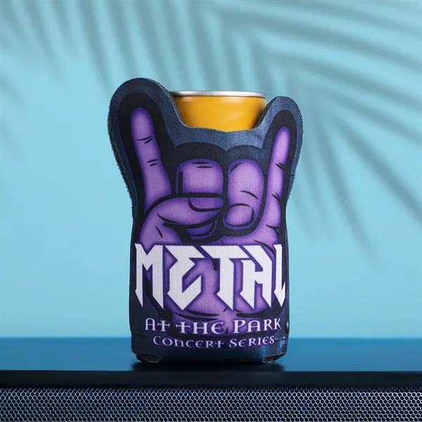 An American Made can cooler shaped like the rock hand sign... from ASI 61966 HPG / Best Promotions USA