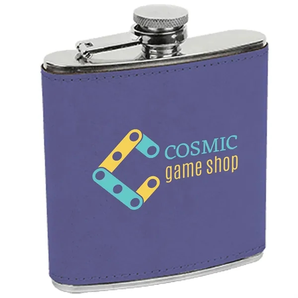 6 oz. stainless steel flask with purple leatherette and laser engraving;... from ASI 74601 Calico
