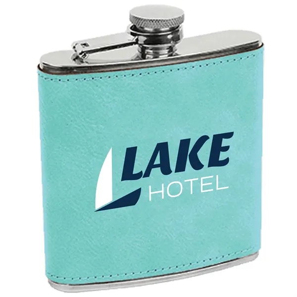 6 oz. stainless steel flask with teal leatherette and laser engraving;... from ASI 74601 Calico