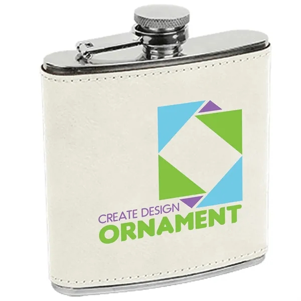 6 oz. stainless steel flask with white leatherette and laser engraving;... from ASI 74601 Calico