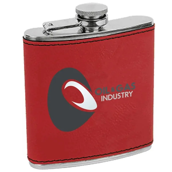 Six ounce stainless steel flask with screw-on lid and red leatherette... from ASI 74601 Calico