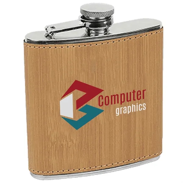 Stainless steel six ounce stainless steel flask with bamboo-look PU leatherette... from ASI 74601 Calico